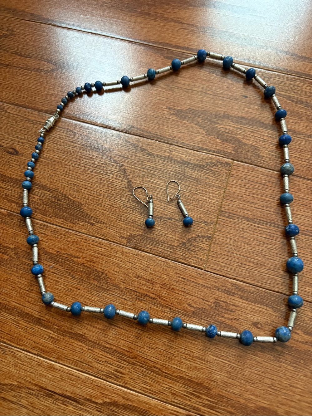 Blue Beaded Necklace and Earrings Set - Unbranded